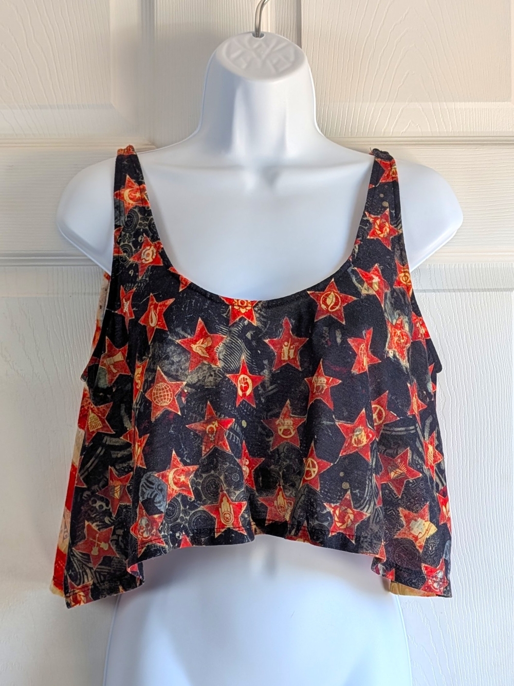 Vintage Obey PROPAGANDA Crop Tank with Red Star Pattern